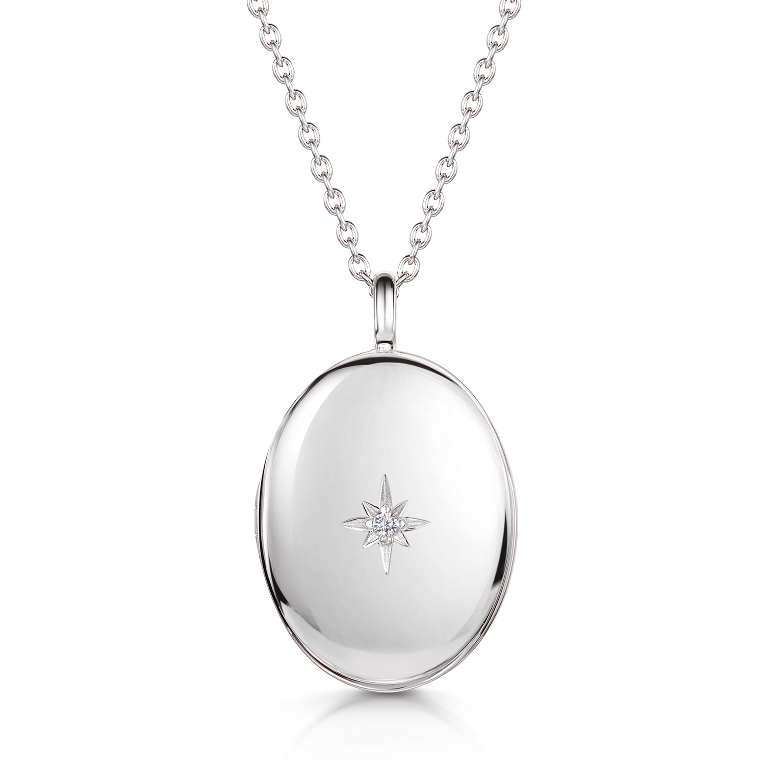 Large Oval Crystal Silver Locket Engraved For Her | Engravers Guild